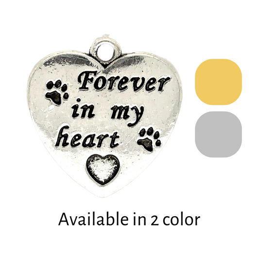 loss of pet charm forever in my heart with paw print gold and silver 