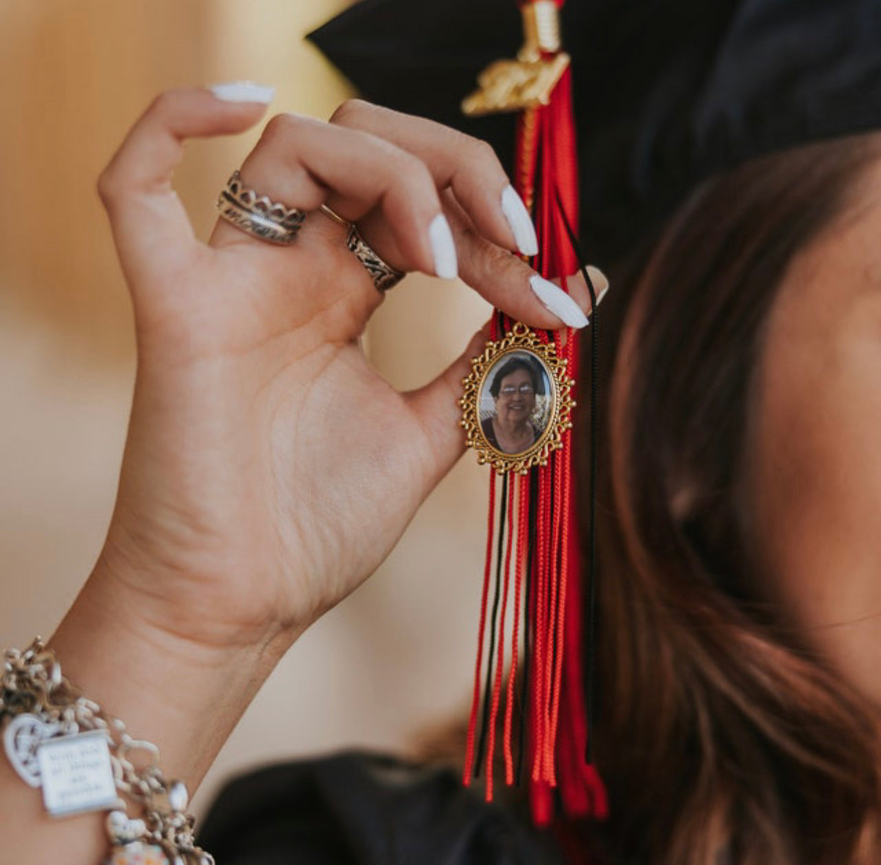 picture memory pendant graduation tassel charm gold