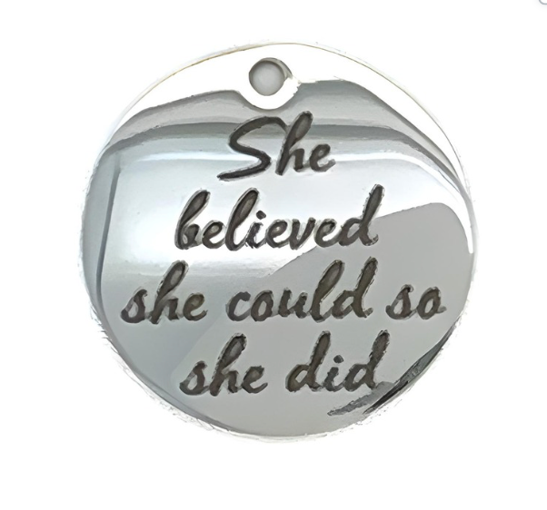 silver inspirational charm she believed she could so she did